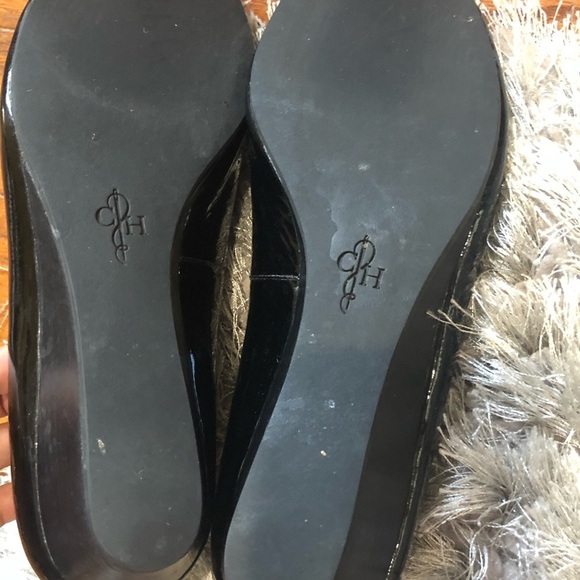 Cole Haan Black Patent Leather Wedge Peep Toe - Picture 6 of 8